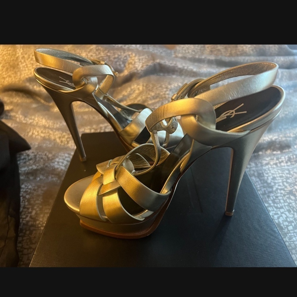 YSL Platform High Heel Sandals in Gold Metallic - Picture 5 of 6